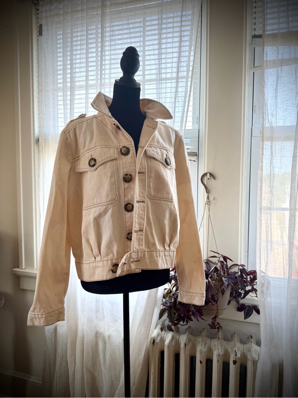 Free People Cream Button-Front Jean Jacket - Picture 1 of 15